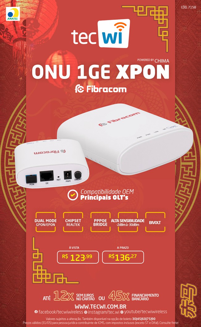 TecWi | ONU 1GE XPON - FIBRACOM