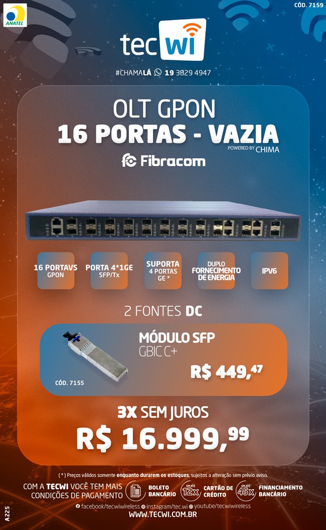 Tecwi Olt Gpon Portas Vazia Fibracom